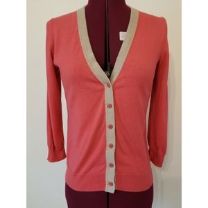 The Limited V-Neck Coral Cardigan, 3/4 sleeves, Size M